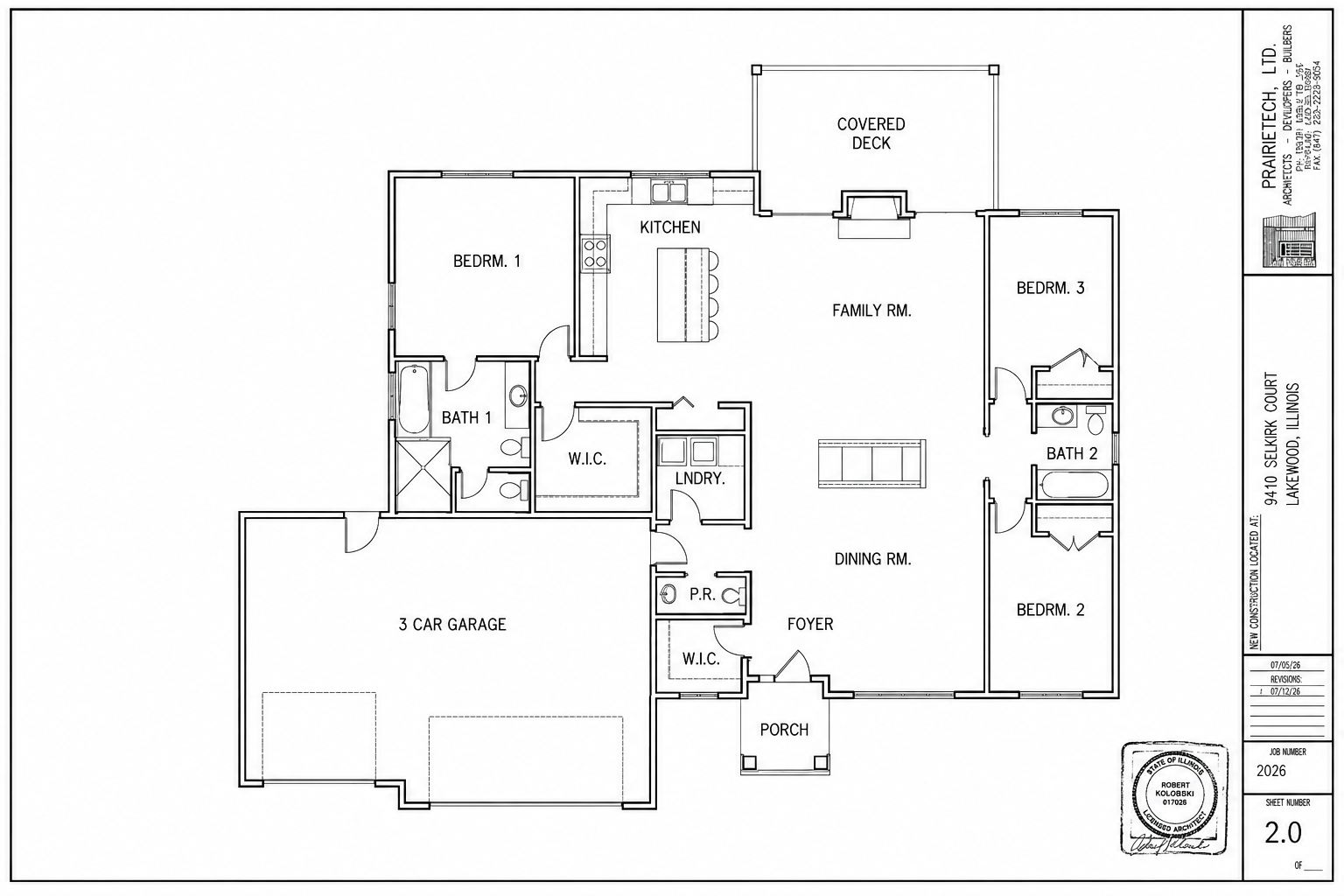 Lakewood floor plan — open concept with 3-bed, 2.5-bath, great room, kitchen island